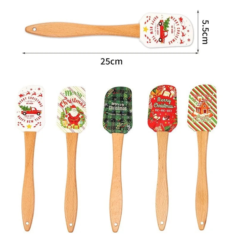 Christmas Silicone Spatula Wooden Handle – Festive Holiday Baking