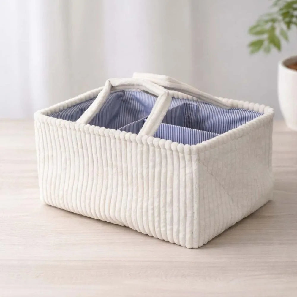 Corduroy Baby Diaper Caddy Organizer | Large Nursery Basket