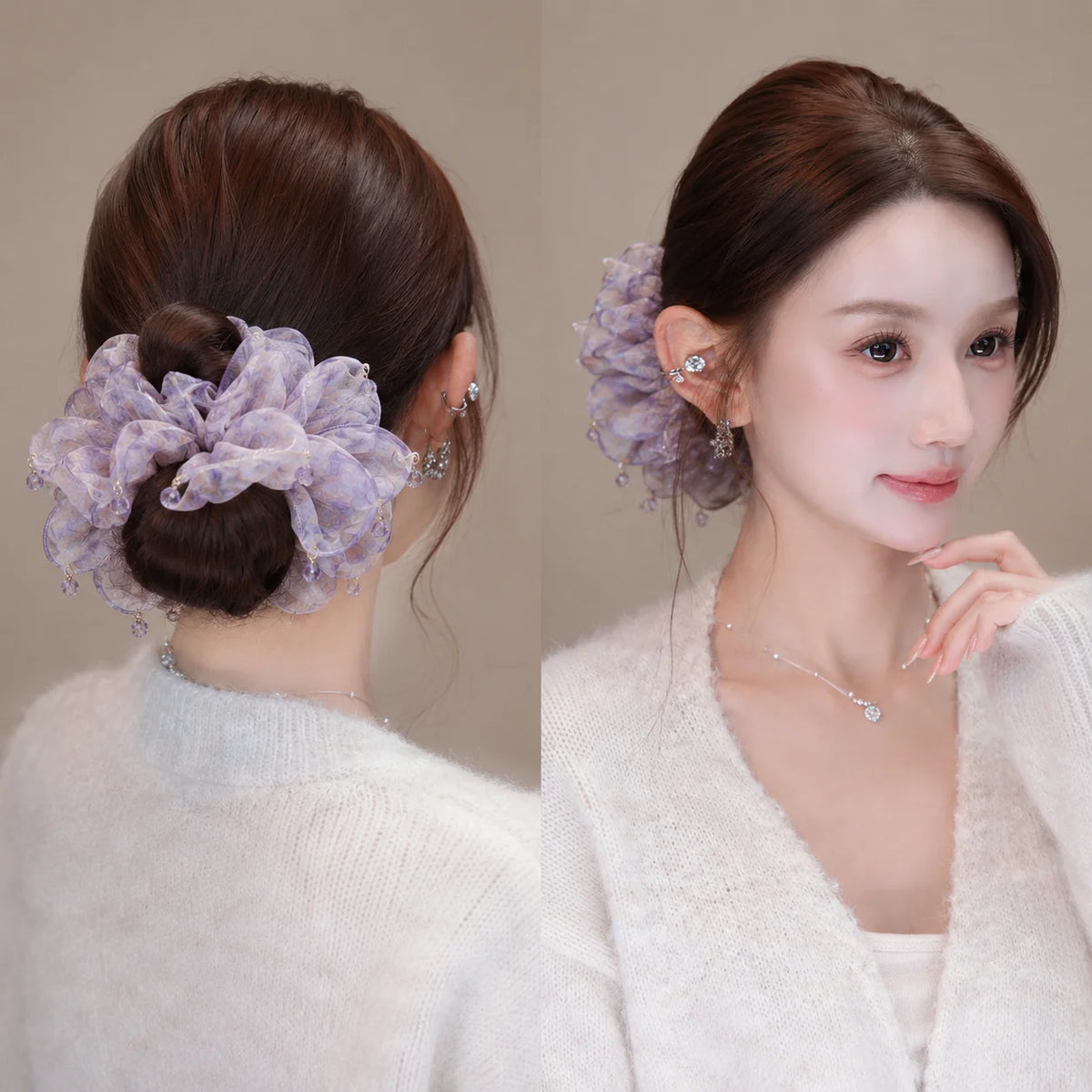 Double Layer Mesh Headband Women – Bun, Ponytail & Floral