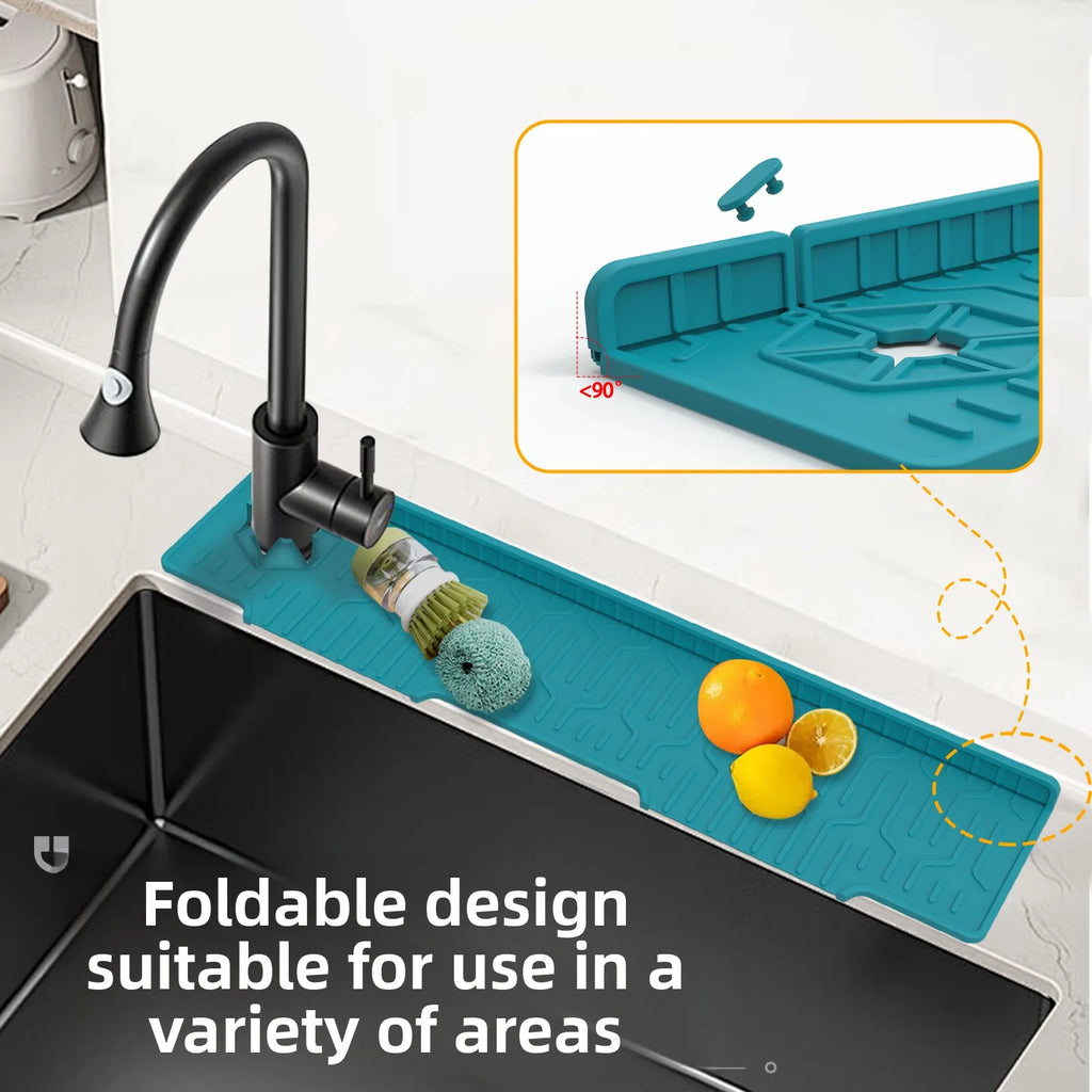 60cm Foldable Silicone Sink Splash Guard Mat & Drainage Tray
