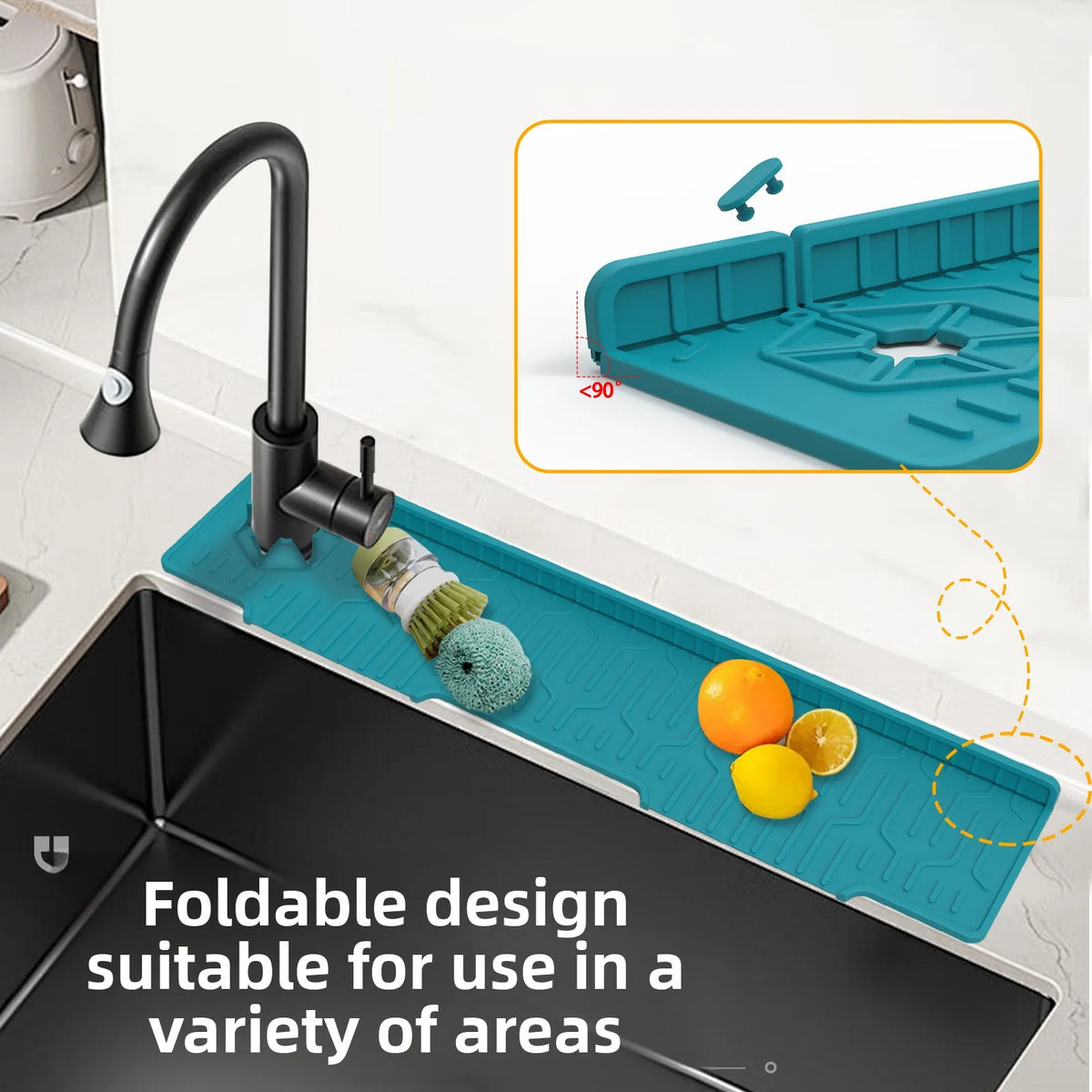 60cm Foldable Silicone Sink Splash Guard Mat & Drainage Tray