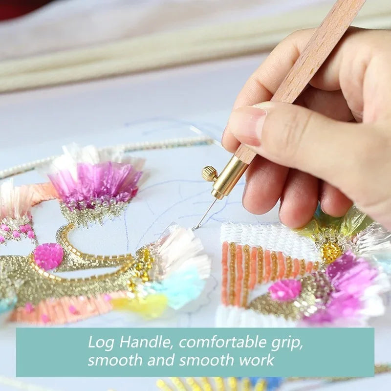 French Punch Needle Set – Wooden Handle & 3 Needle Sizes