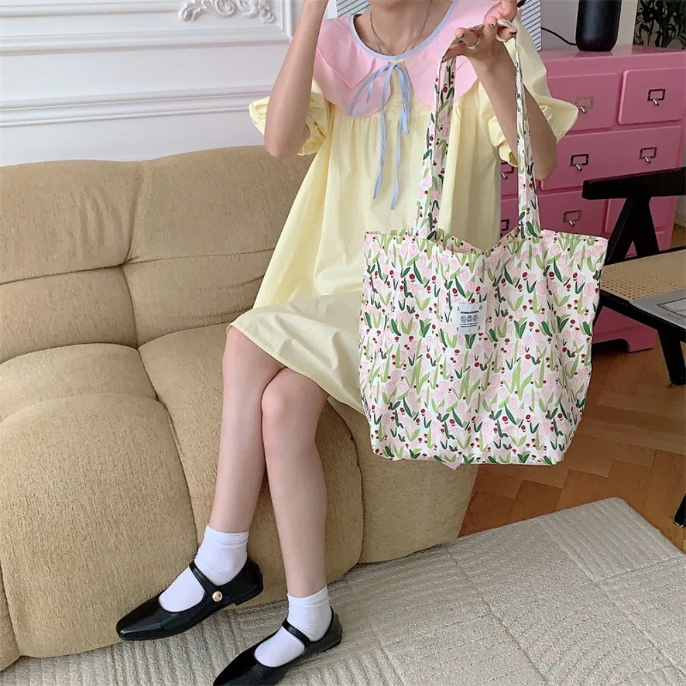 Women's Vintage Floral Cotton Shoulder Bag – Large Tote