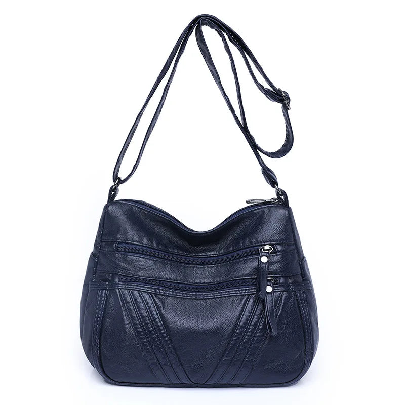 Women's Washed PU Leather Large Crossbody Shoulder Bag
