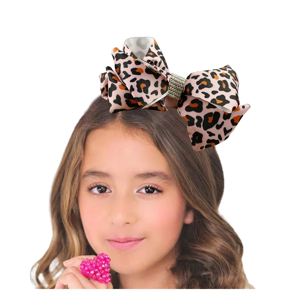 6-Inch Leopard Print Hair Bows & Butterfly Clips for Girls