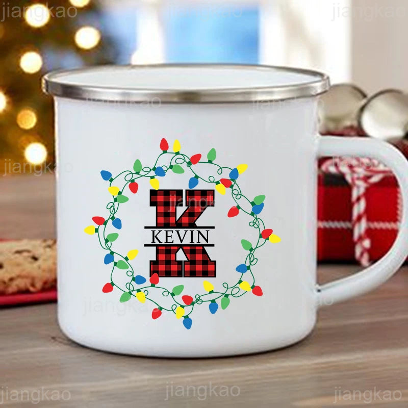 Personalized Christmas Enamel Mug – Custom Name Xmas Gift