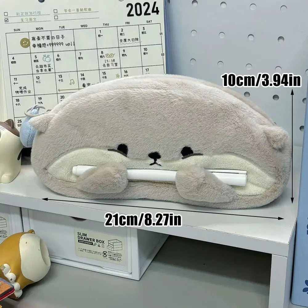 Otter & Penguin Plush Pencil Case – Large Capacity Pen Bag