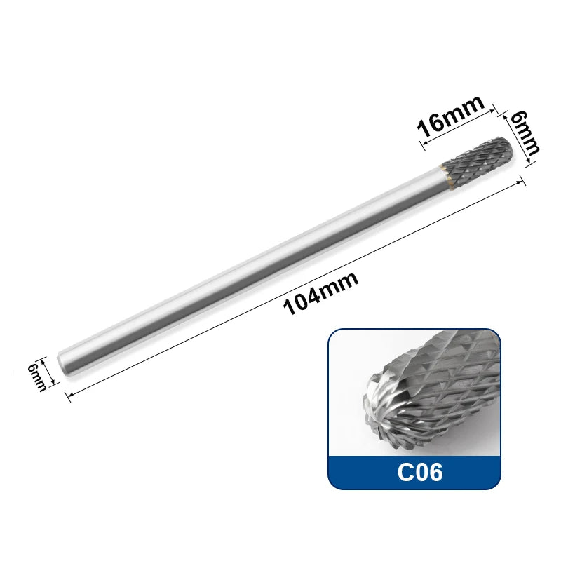 Tungsten Carbide Rotary Burr 6mm Shank 100mm Extended Milling Bit