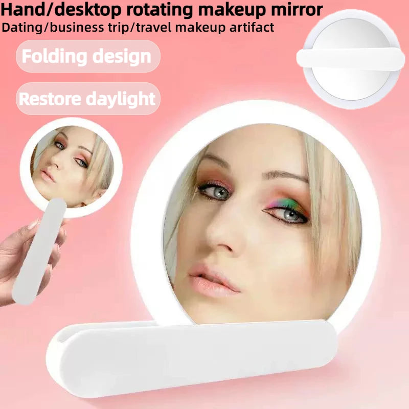 Foldable LED Makeup Mirror – Portable Lighted Compact Travel