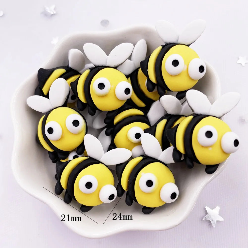 3D Kawaii Bee Resin Flatback Cabochons – 10pc DIY Craft Set