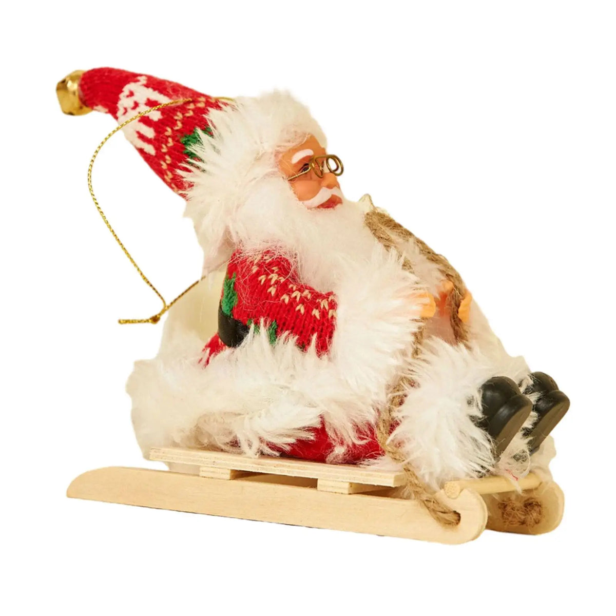 Santa Claus Sledge Figurine | Plush Christmas Table Ornament