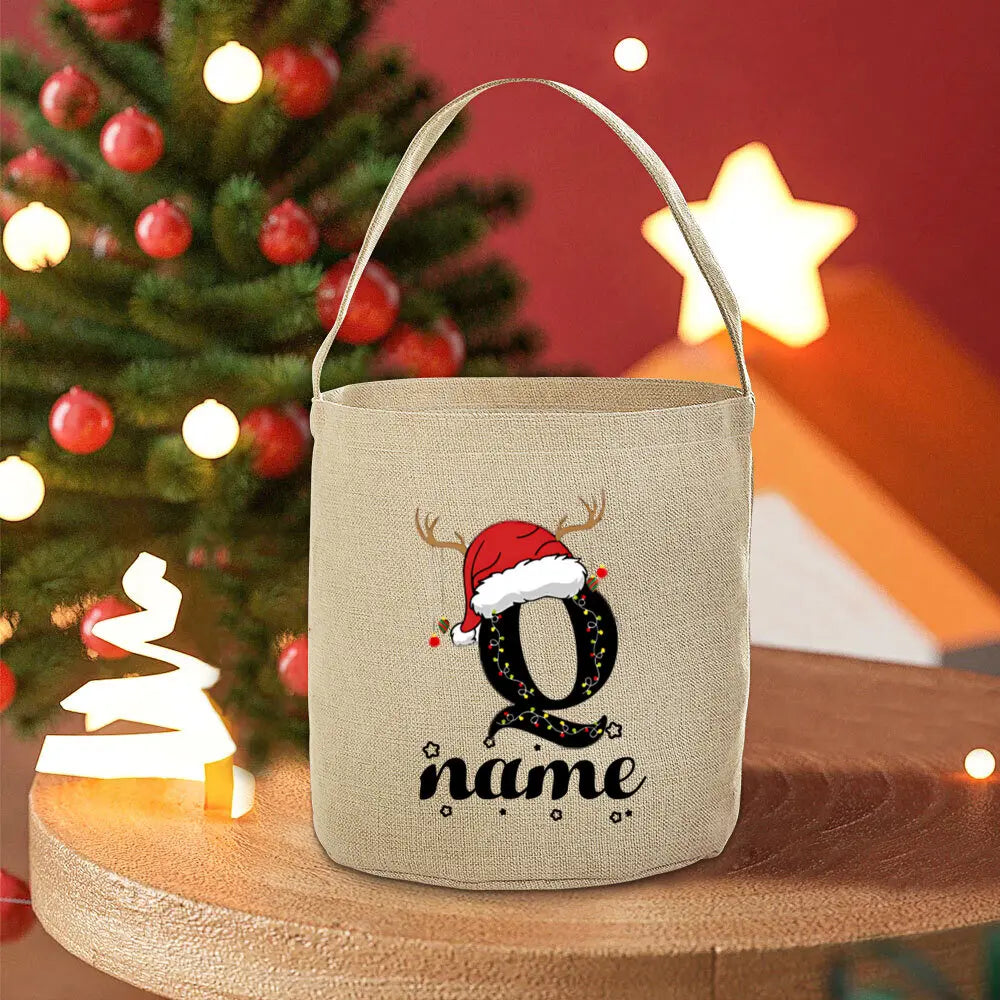 Personalized Name Christmas Sack Bag – Jute Tote for Kids