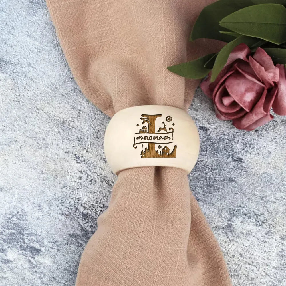 Personalized Engraved Wood Napkin Rings – Holiday Table Decor