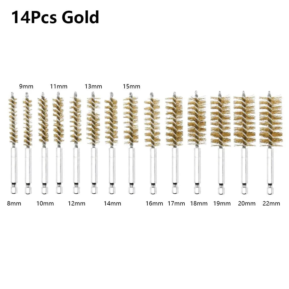 Stainless Steel Bore Brush Set | 1/4" Hex Shank 8–25mm 6–14 Pcs