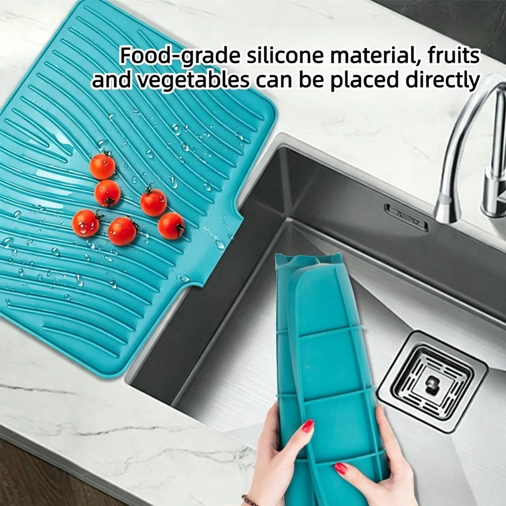 Silicone Dish Drying Mat – Food-Grade Sloped Drain Pad 40/50CM