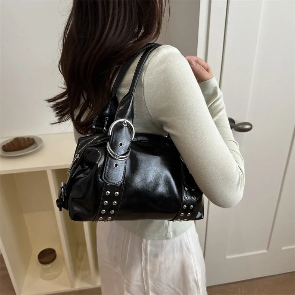 Y2K PU Leather Rivet Shoulder Bag – Women's Fashion Tote