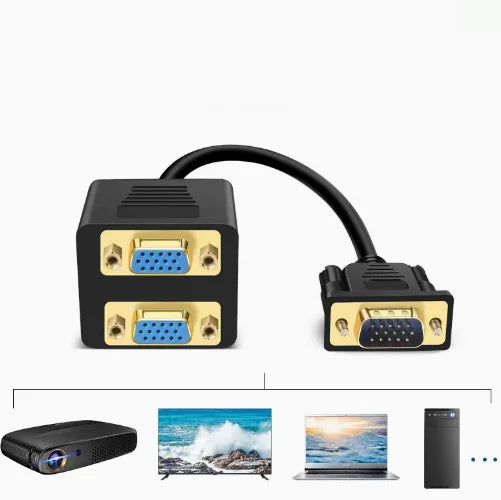 VGA Splitter Cable 1 Male to 2 Female – Dual Monitor Adapter