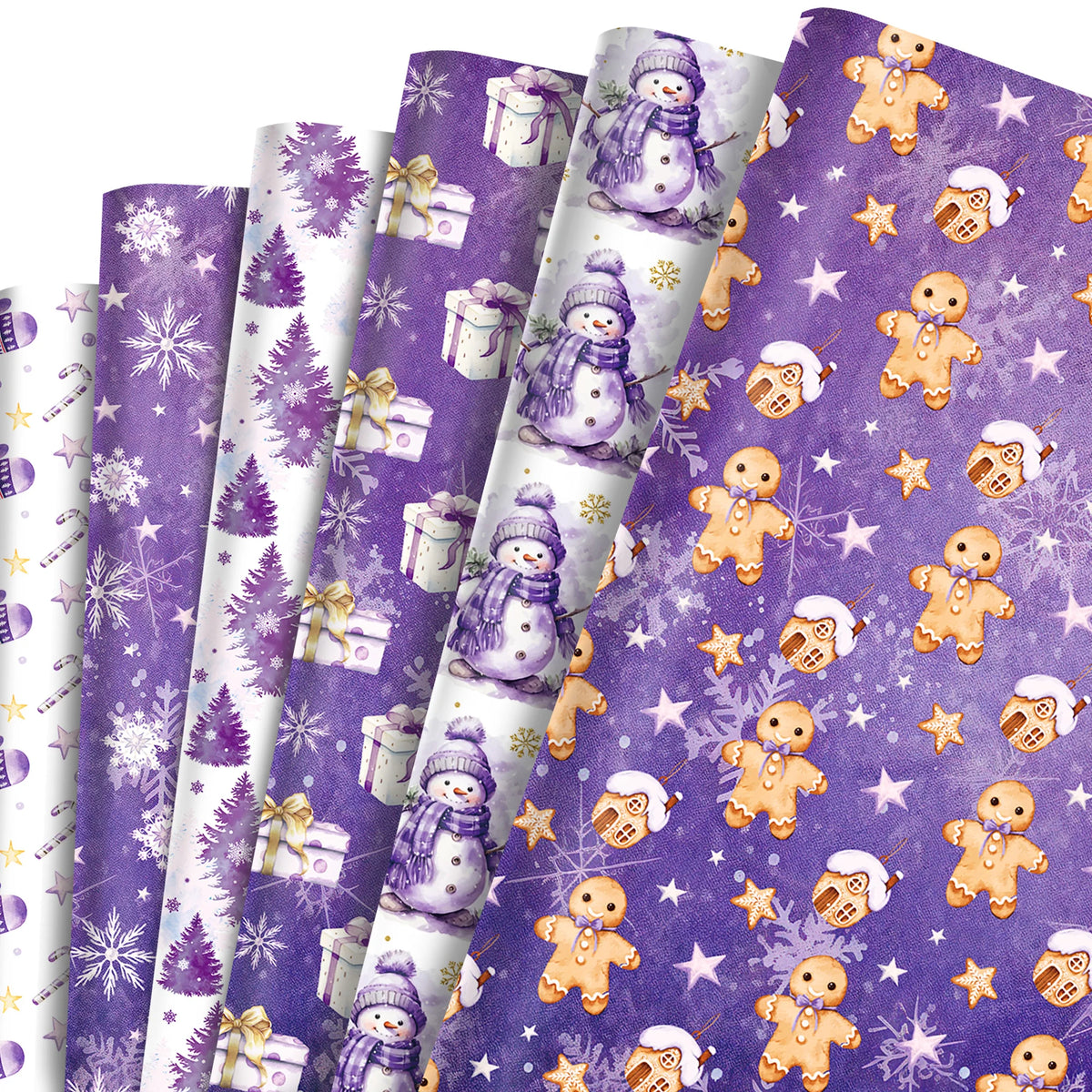 12-Sheet Christmas Wrapping Paper – Purple Snowflake & Snowman