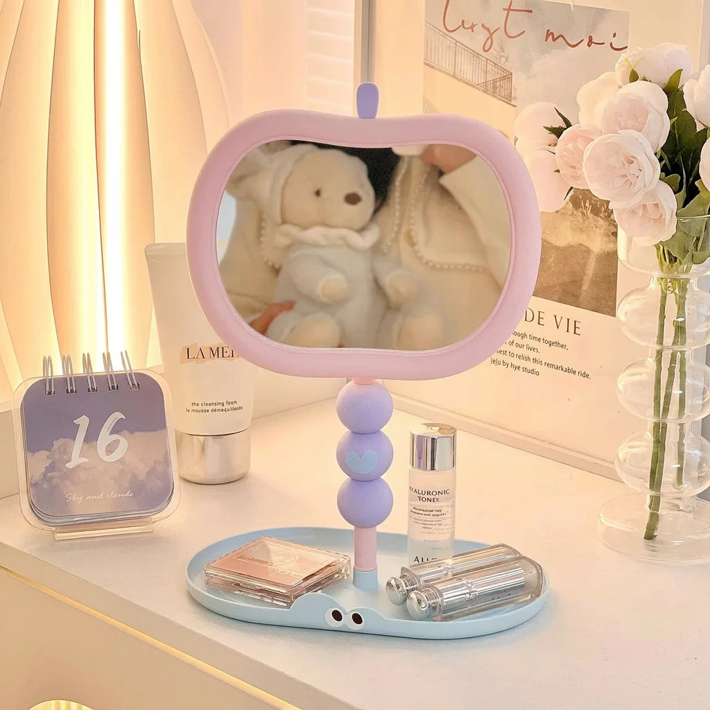 Apple-Shaped Vanity Makeup Mirror HD Rotating & Storage Tray