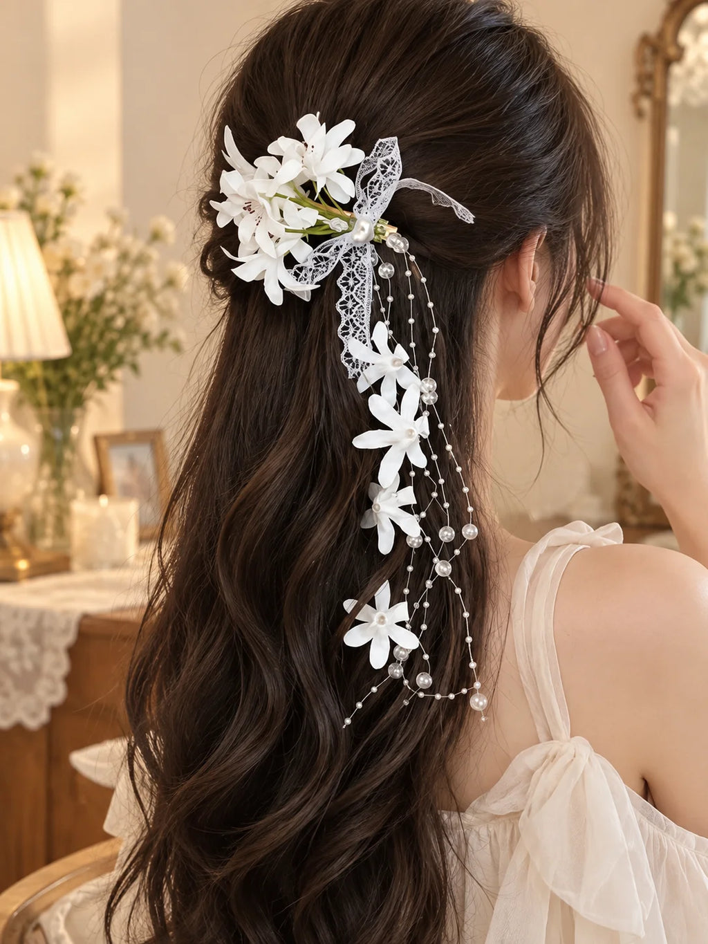Lace Bow Flower Tassel Hair Clip – Floral Duckbill Hairpin