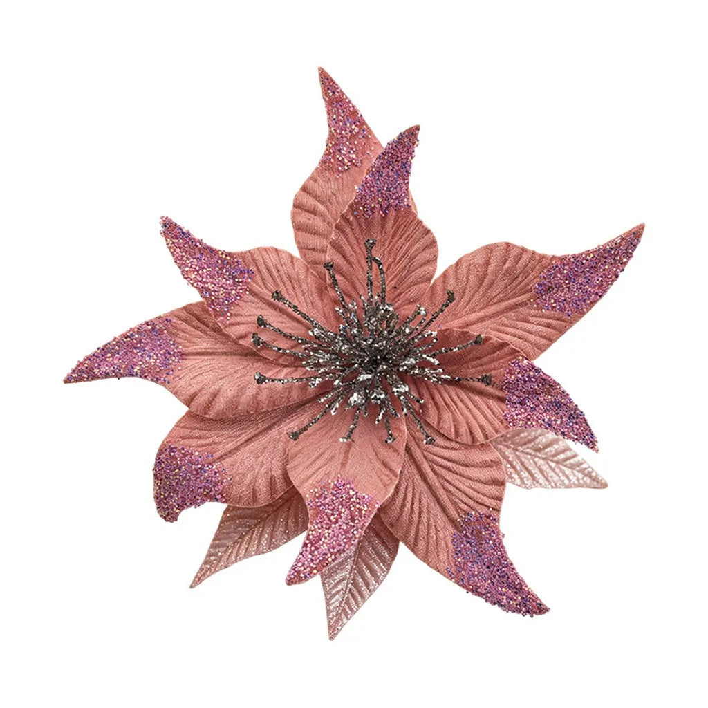Velvet Flocked Glitter Artificial Christmas Flower Stem