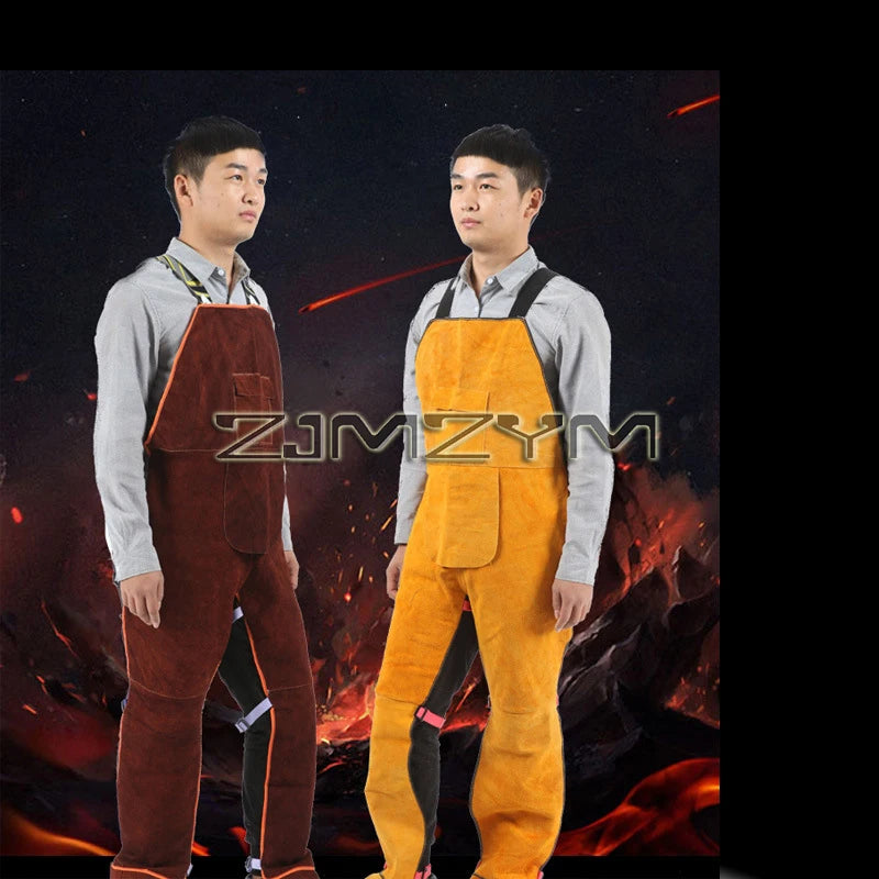 Cowhide Leather Welding Bib Jumpsuit – Fire & Heat Resistant