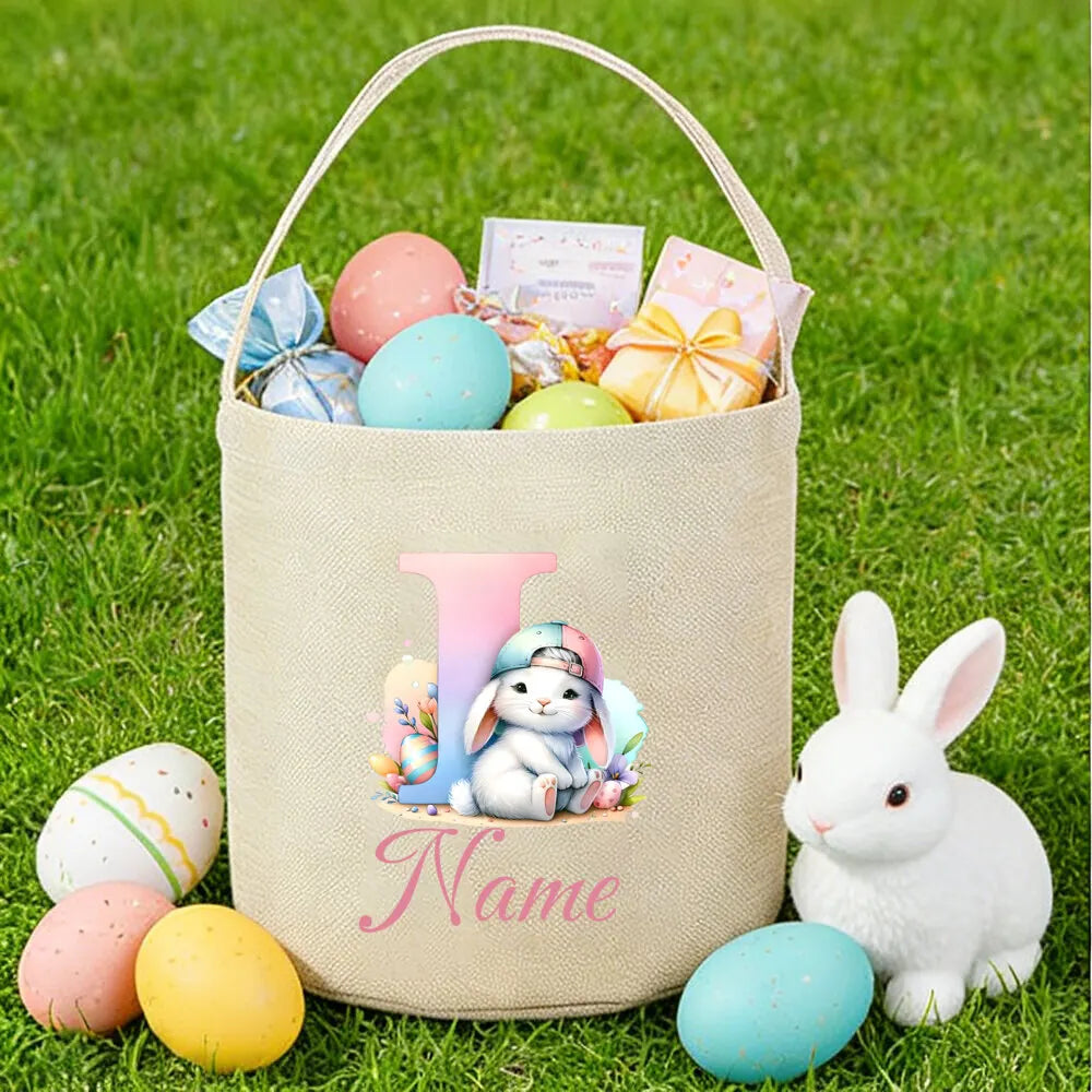 Personalized Bunny Easter Basket for Kids – Custom Name Bag