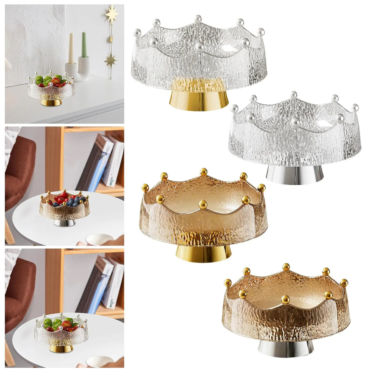 Luxury Pedestal Fruit Bowl with Stand & 8 Forks | Crystal PET