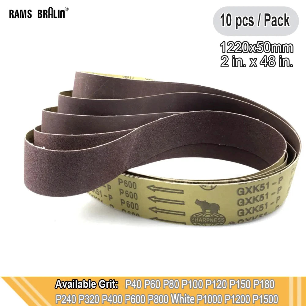 10-Pack 2"x48" A/O Sanding Belts P60–P600 Belt Grinder