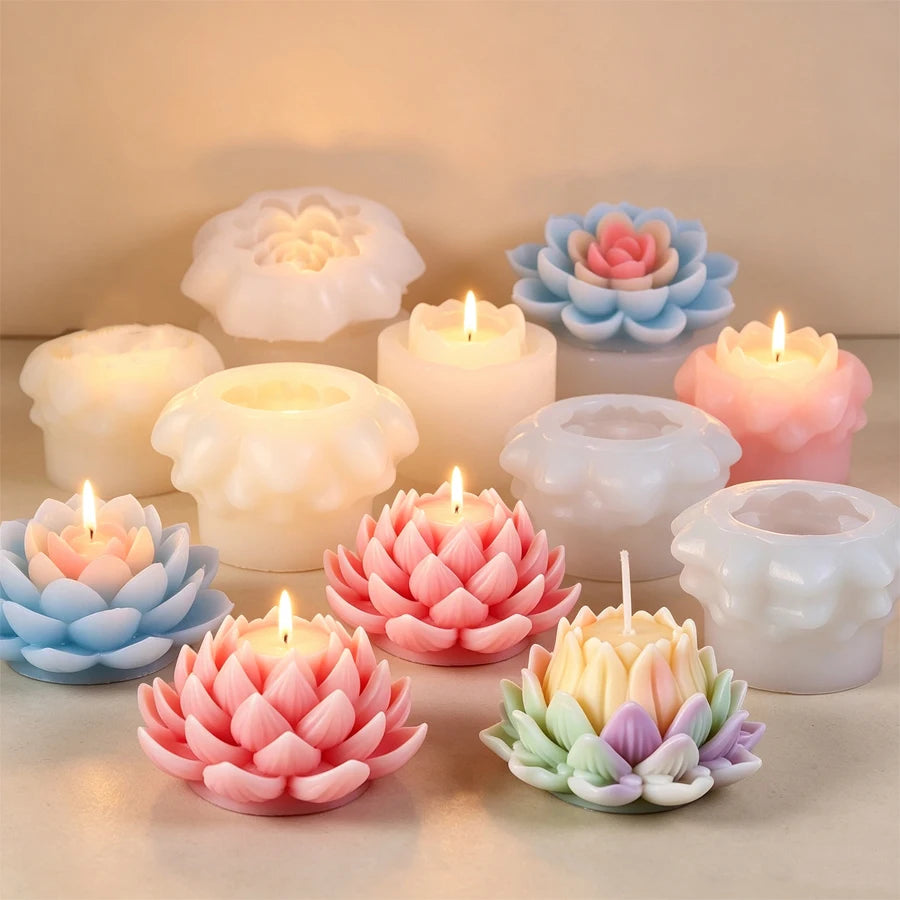 3D Flower Silicone Candle Mold – Rose & Lotus Soap Craft