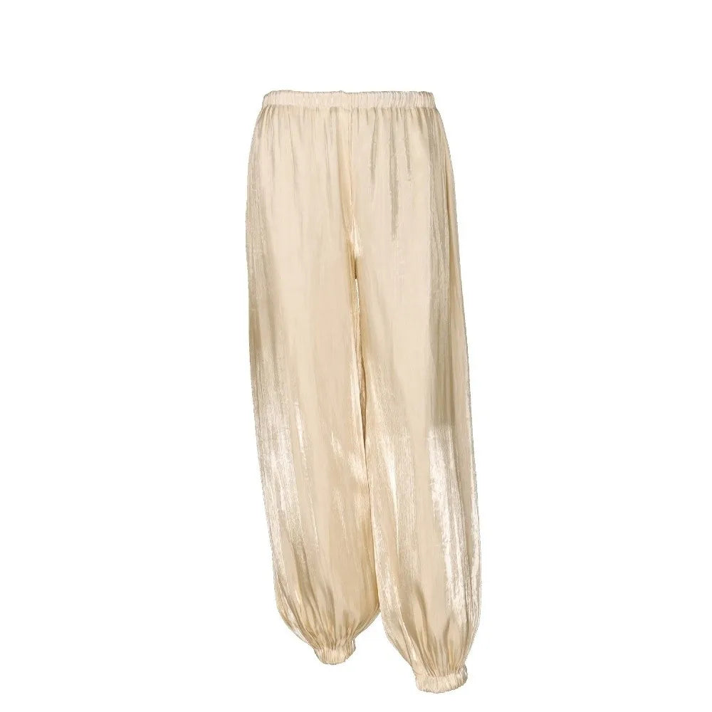Women's Satin Wide-Leg Pants | Elastic High Waist Ankle Length