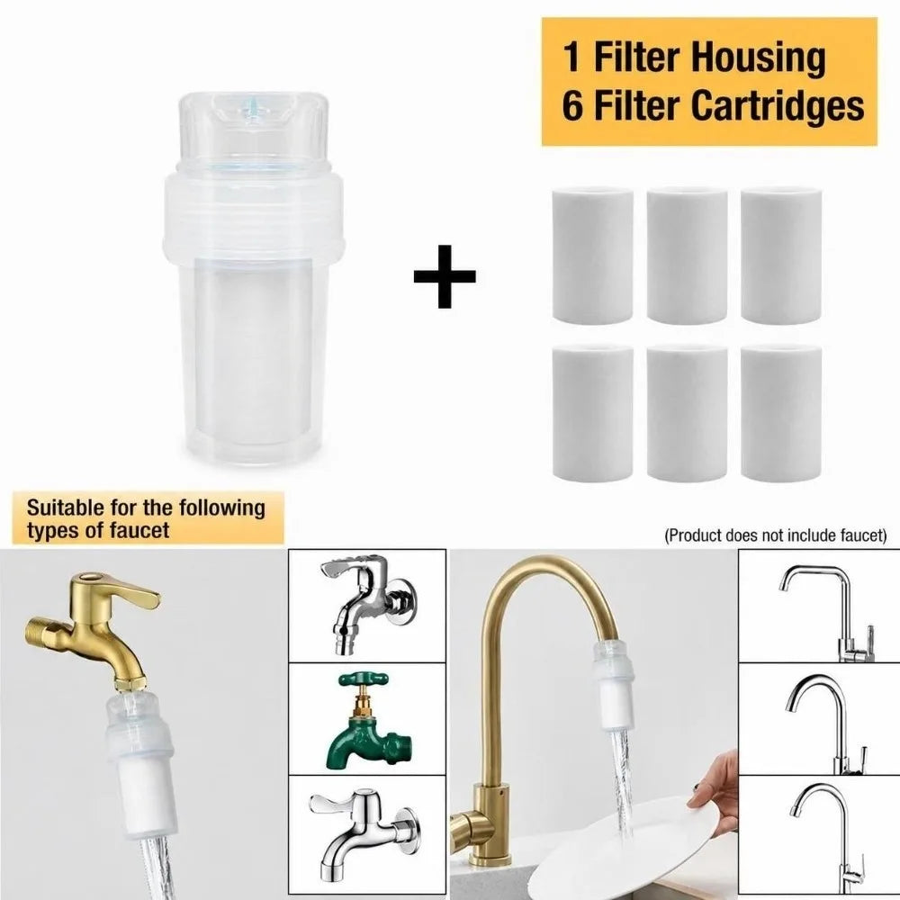 Faucet Water Filter with 6 Replaceable PP Cotton Cartridges