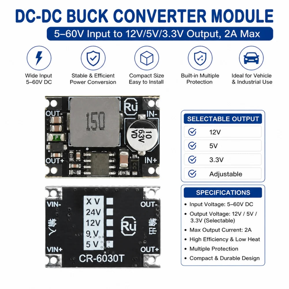 DC-DC Step-Down Voltage Regulator Module 5–60V | 3.3V 5V 12V