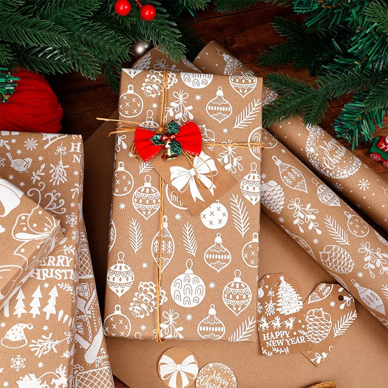 Christmas Kraft Gift Wrapping Paper Roll – Santa & Tree Print