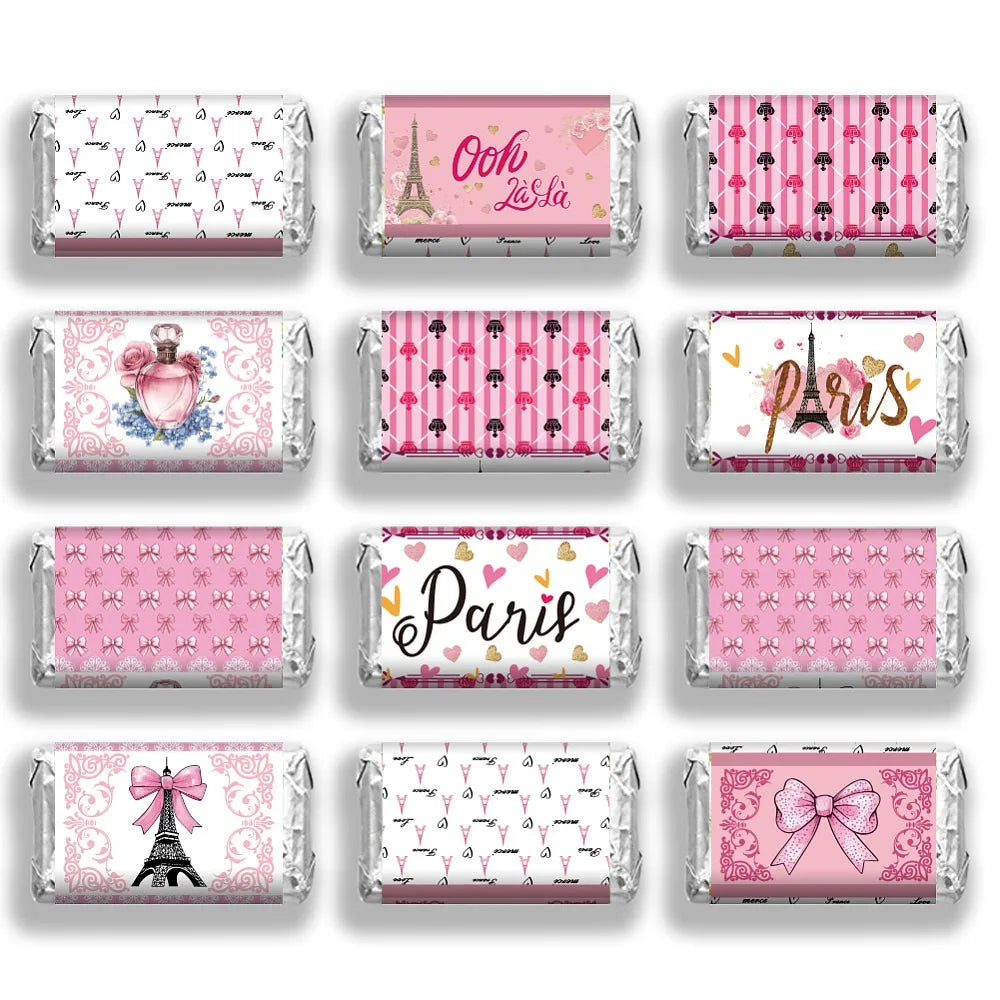 120pc Parisian Baby Shower Candy Bar Wrapper Stickers