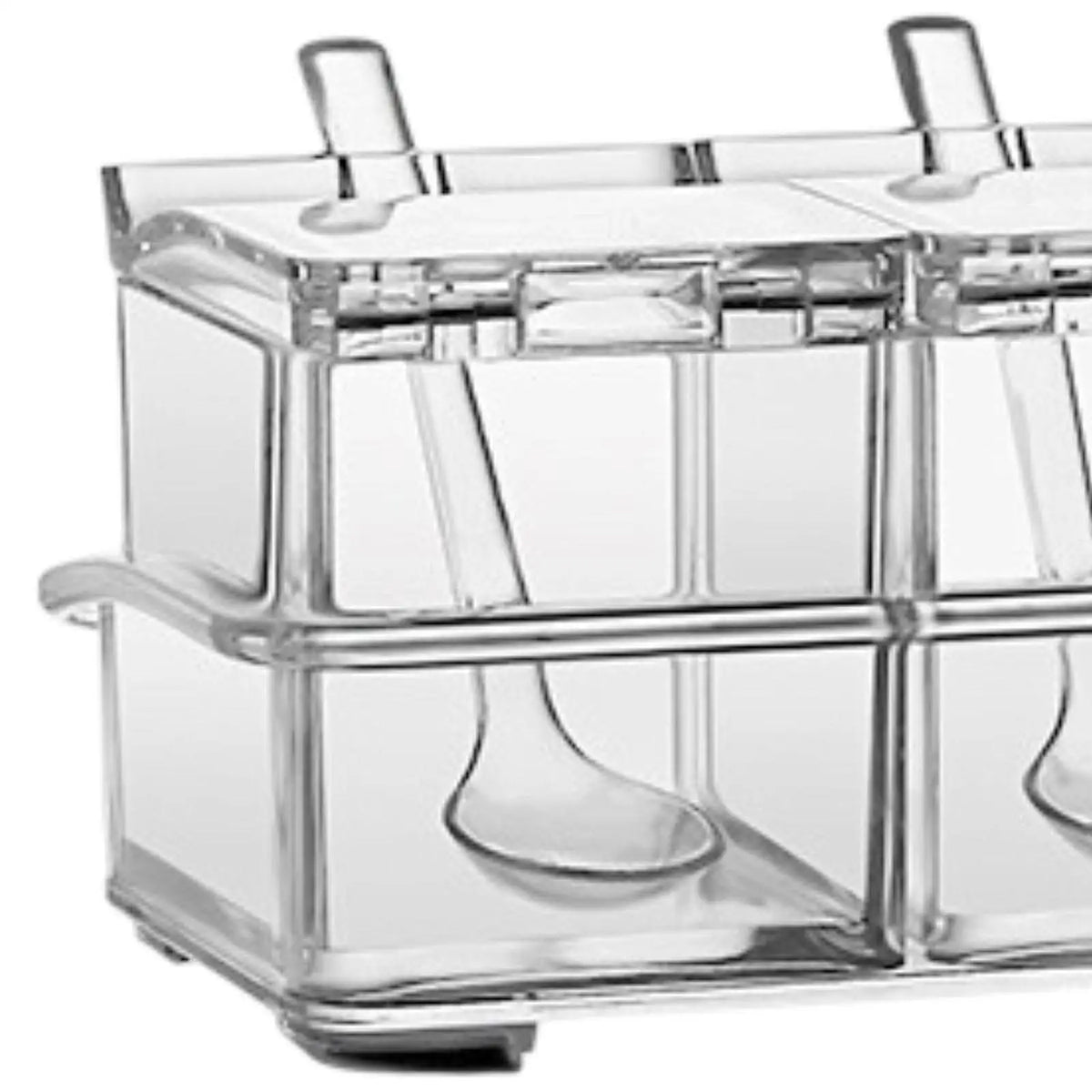 Clear 3-Compartment Airtight Spice Box Set with Spoon