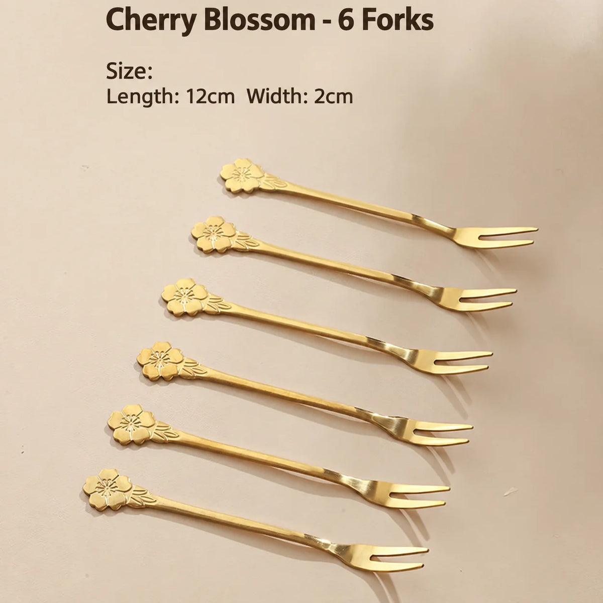 Gold Tone Fruit & Dessert Fork Set with Decorative Holder