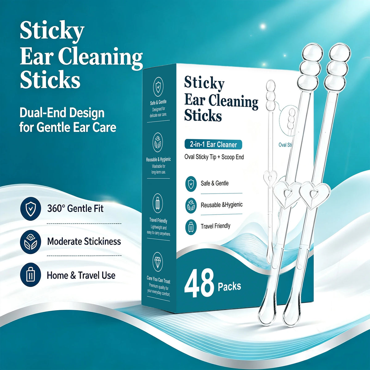 Sticky Ear Cleaning Sticks 48PCS – 2-in-1 Ear Wax Removal