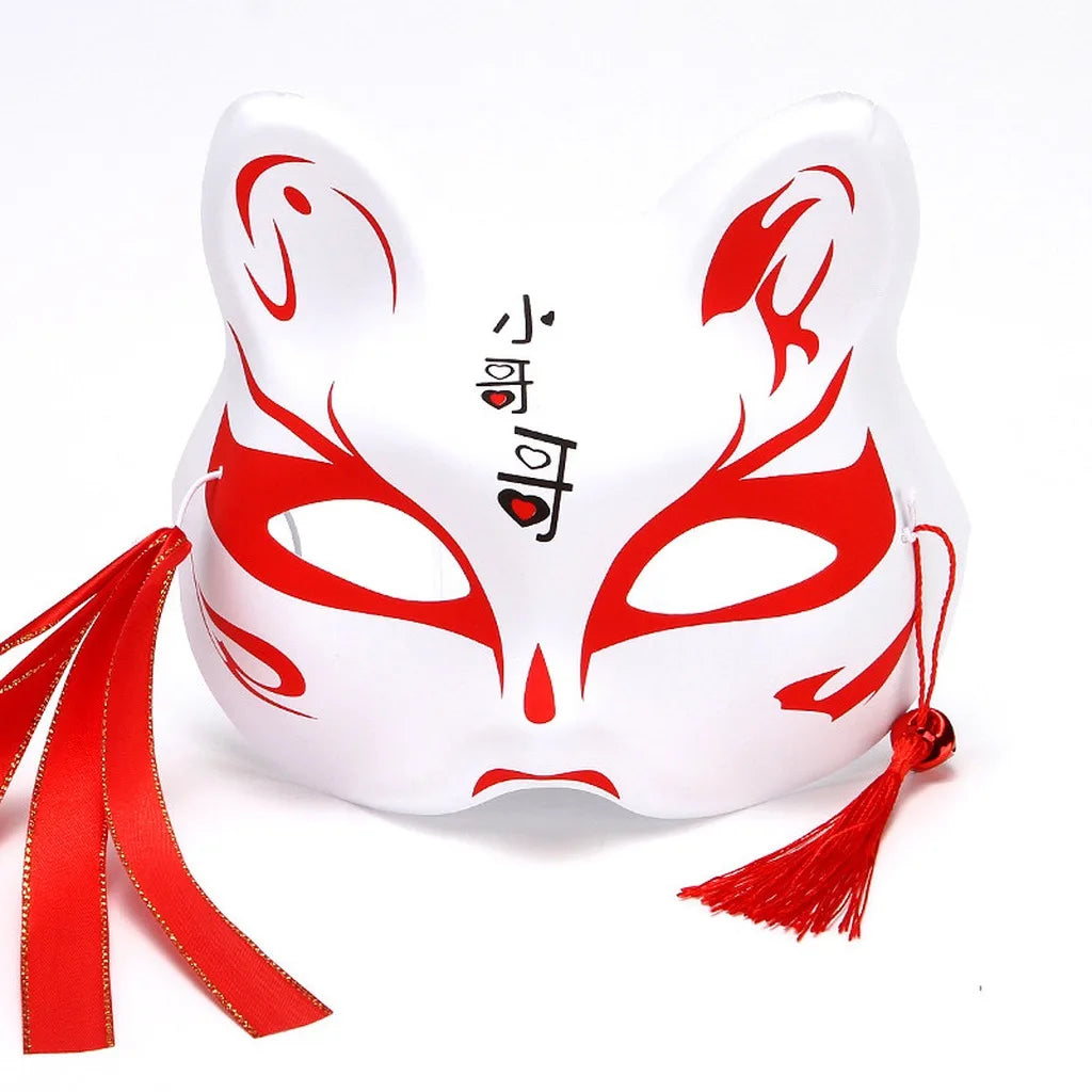 Japanese PVC Half-Face Masquerade Mask with Tassels & Bells