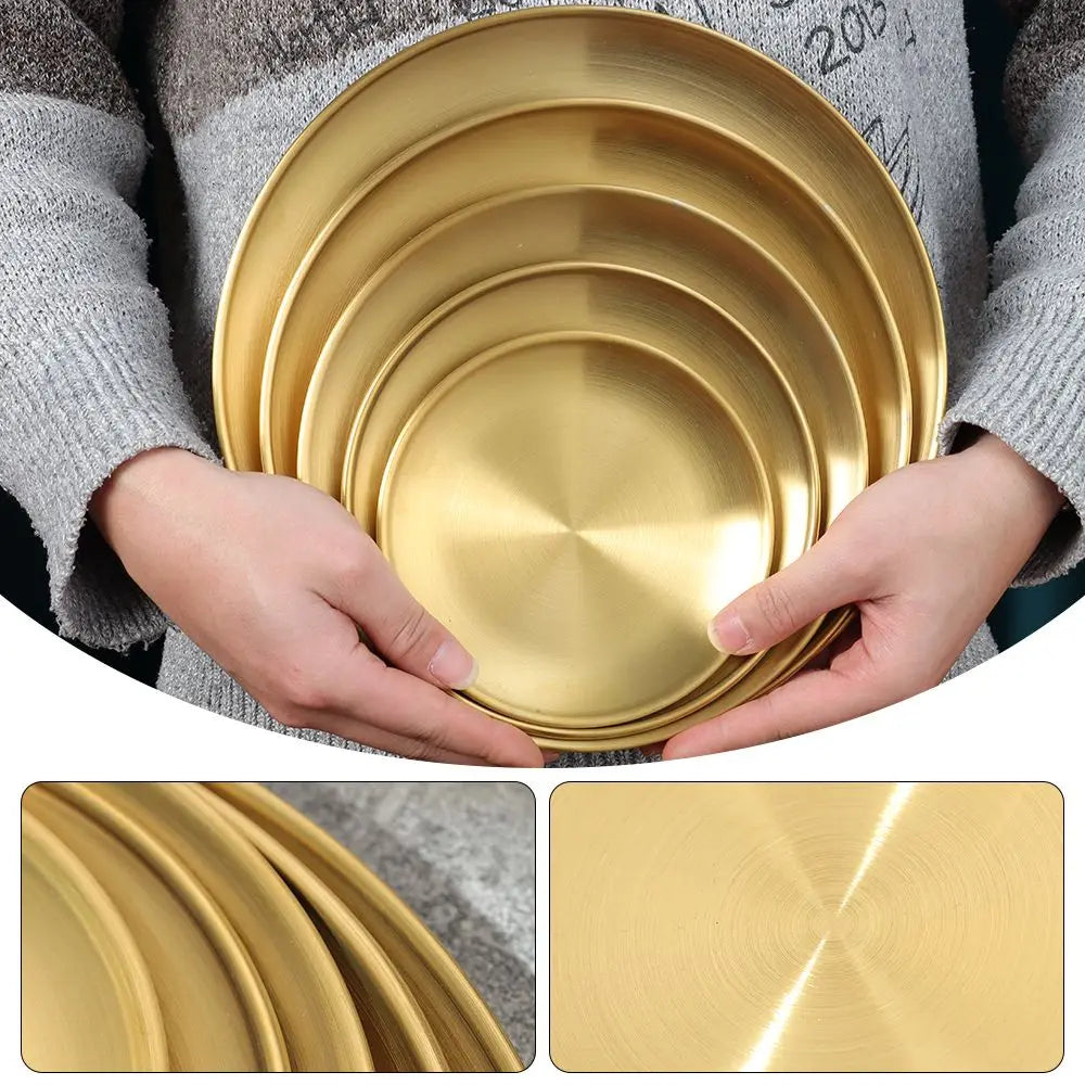 Stainless Steel Round Shallow Tray | Gold & Silver | 5 Sizes