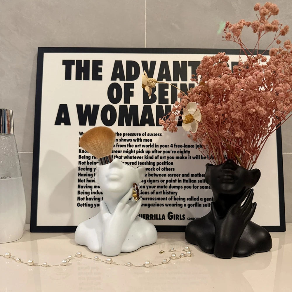 White Female Head Vase – Modern Plastic Flower Vase & Art Statue