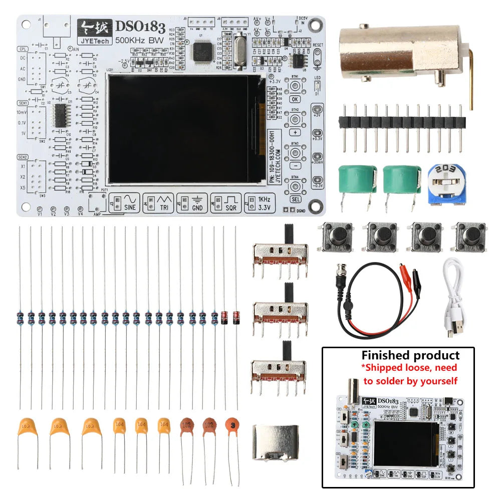 DSO183 DIY Digital Oscilloscope Kit – 500kHz, Type-C Powered