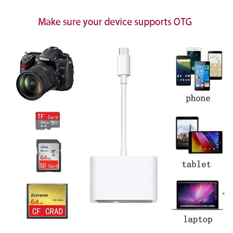 USB-C CF & SD Card Reader – Multi-Card Adapter USB 2.0