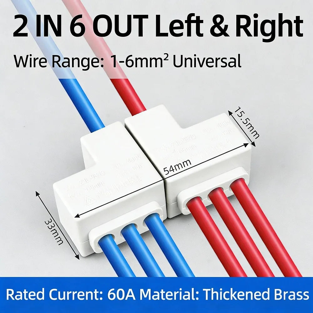 Brass Wire Connector Splitter 1–6mm² Quick Terminal Block 60A