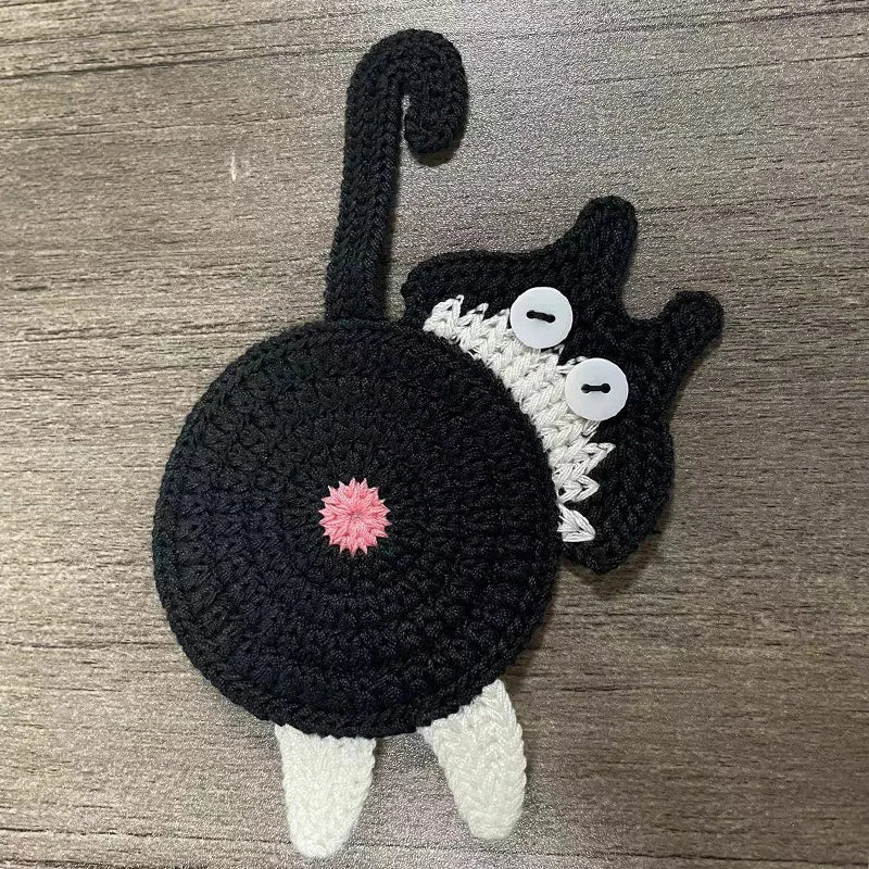 Handmade Crochet Cat Coaster – Knitted Felt Mug Pad Gift