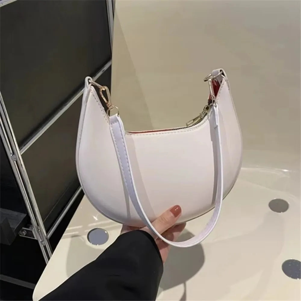 Women's PU Leather Moon-Shaped Shoulder Tote Bag | Large Capacity
