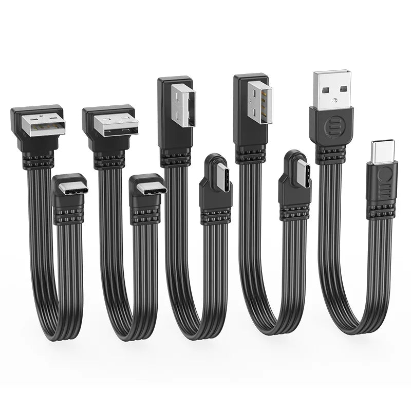 USB 2.0 to USB-C Angled Flat Cable – 2A Charging & Data Sync