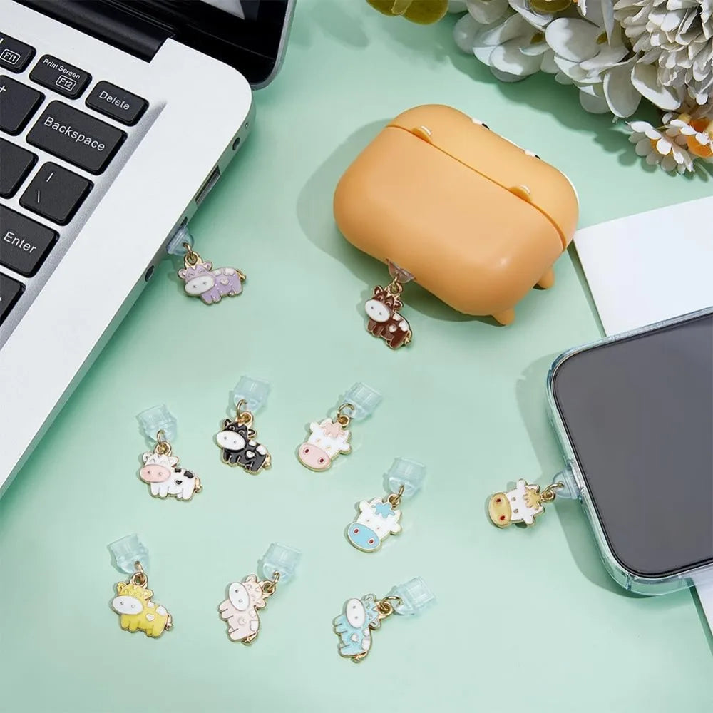 10-Pack USB-C Dust Plug Charms – Alloy Enamel Cow Port Caps