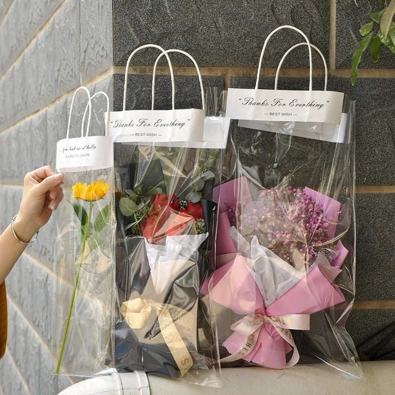 10-Pack Transparent Flower Bouquet Gift Bags | PVC Tote