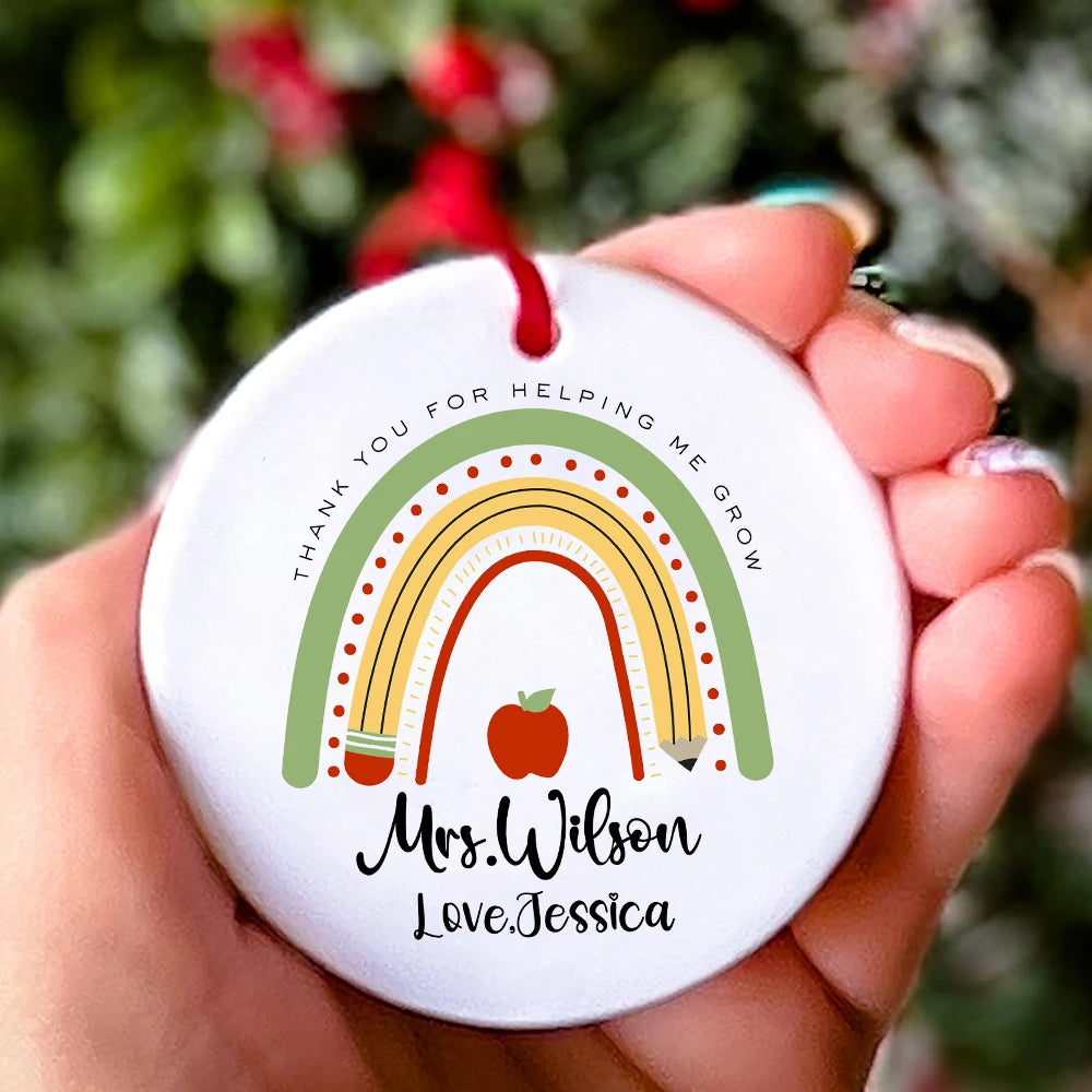 Personalised Rainbow Teacher Christmas Ornament – Custom Name